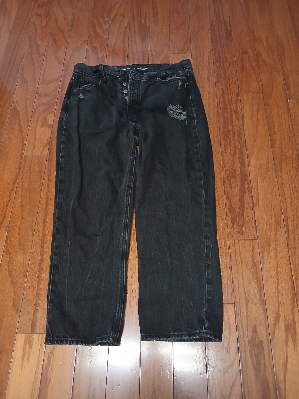 Old Navy Women’s Jeans Slouchy Straight Distressed High Rise Size 10 Black
